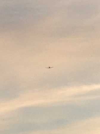 Ett flygplan på en gul kvällshimmel Plan på kvällshimmel