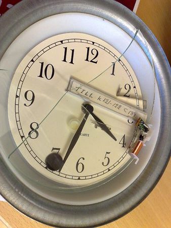 Klocka med krossat glas