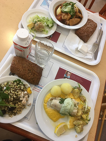 Lunch för två fisk och coq au vin