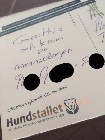 Namnsdagskort till mamma från M, G och E