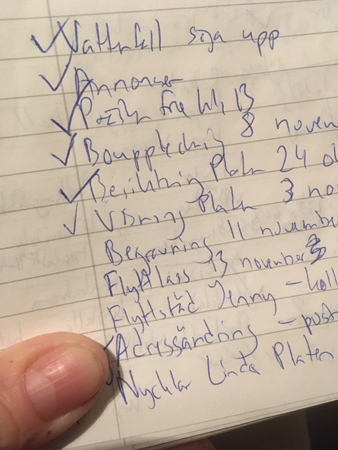 Lista över avklarade saker i samband med mammas bortgång