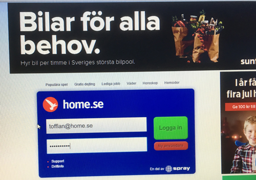 Inloggningsruta till mejlen