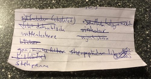 Önskelista med många strykningar