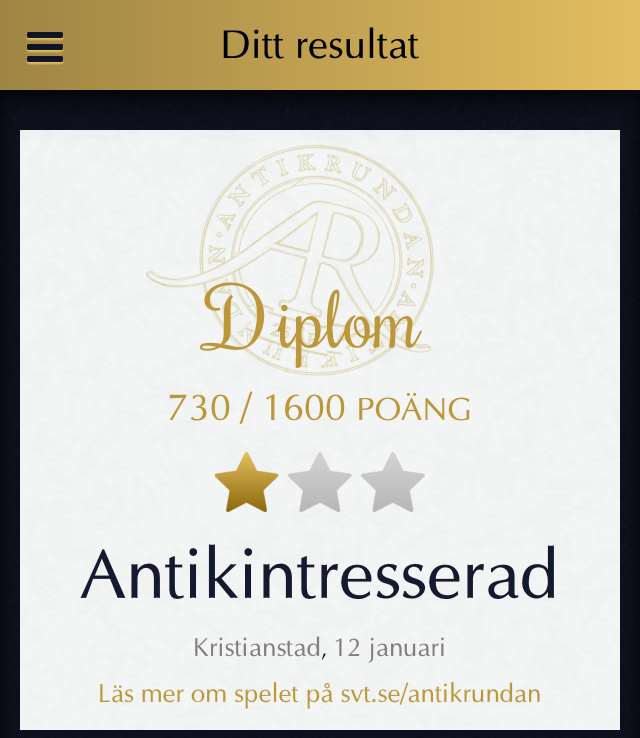 diplom som Antikintresserad i Kristianstad