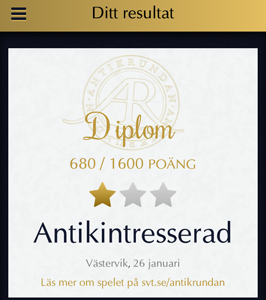 Diplom som antikintresserad i Västervik.