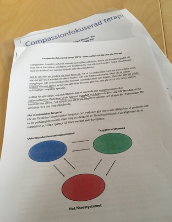 Information på papper om compassionfokuserad terapi