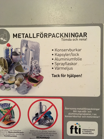Skylt om metallförpackningar