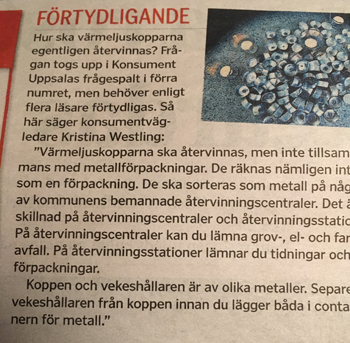 Förtydligande om värmeljuskoppar i UppsalaTidningen