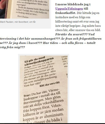 Skärmdump från ett blogginlägg om bland annat värmeljuskoppar