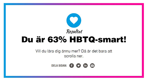  HBTQsmart: Resultat: Du är 63%HBTQ-smart!