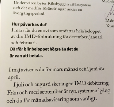 Information på vykort från Riksbyggen