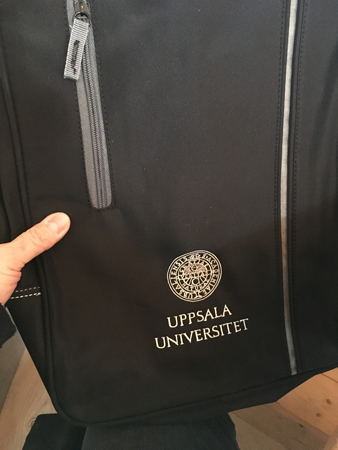 Ryggsäck med Uppsala universitets logga på Ryggsäck med Uppsala universitets logga på