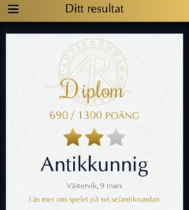 Diplom som Antikkunnig i Västervik
