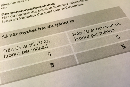 Pensionsutbetalning 5 kr i månaden Pensionsutbetalning 5 kr i månaden