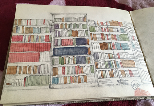Farfars teckning av bokhyllor