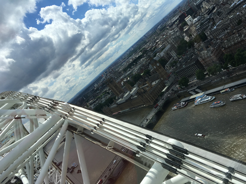 På väg mot toppen av London Eye utsikt över Themsen