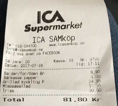 Kvitto från ICA Heidan