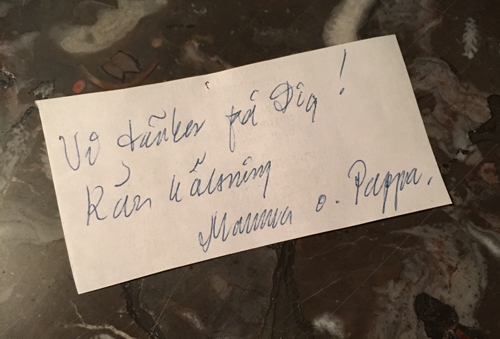 Lapp från mamma och pappa