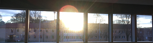 Solen utanför ett fönster på jobbet