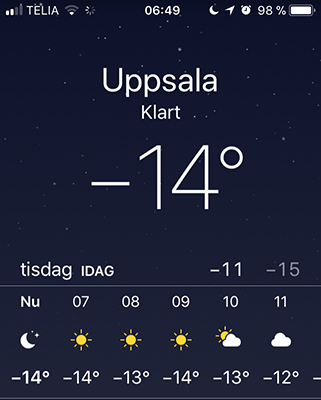 14 grader kallt i Uppsala