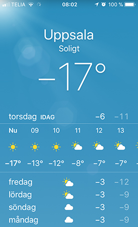 17 grader kallt och sol i Uppsala