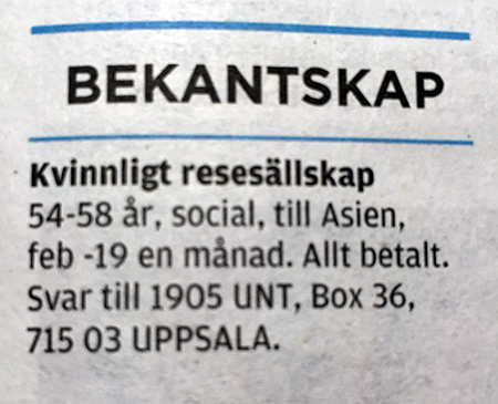 Annons kvinnligt resesällskap