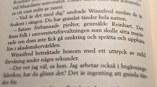 Citat om universitetsförvaltningen ur Svalan katten rosen döden