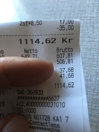 Kvitto på 1114 o 62