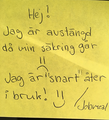 Lapp från Jobmeal om avstängd kaffeautomat