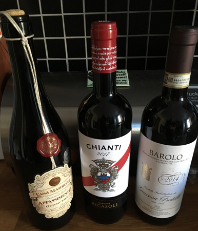 Ca'marrone appassimento 2017 Chianti del Barone Ricasoli 2014 Barolo Giacosa Fratellii 2017