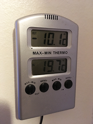 Minus 10 komma en grad 22 feb 2019