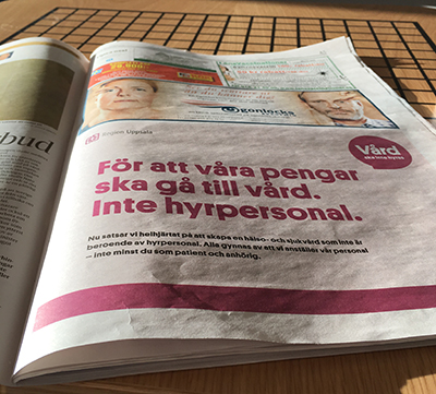 Halvsidesannons i lokalblaskan med floskelbudskap fr Region Uppsala