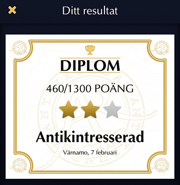 Diplom som antikintresserad i Värnamo 7 feb 2019