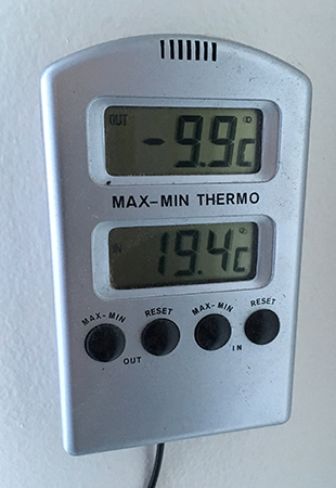 Nio komma nio grader minus den 12 mars 2019