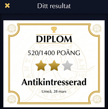 Diplom Antikintresserad i Umeå 28 mars 2019