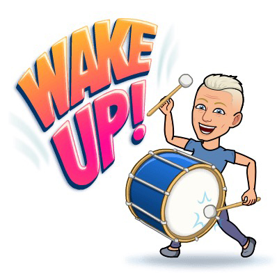 Bitmoji Tofflan slår på trumman Wake up