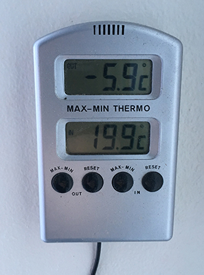 Minus fem komma nio grader den 12 april 2019