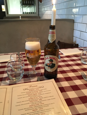 Birra Moretti och meny Trattoria Alessandro
