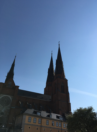 Domkyrkotornen sedda från ingången till Åkanten