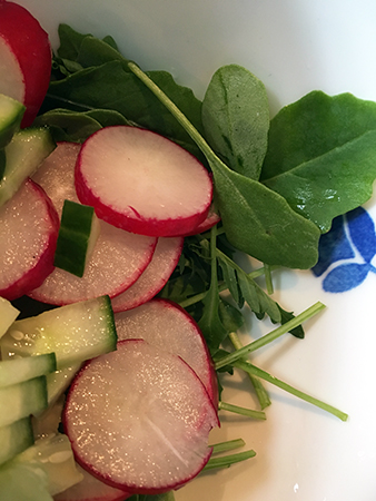 Rädisor och ruccola egen i sallad