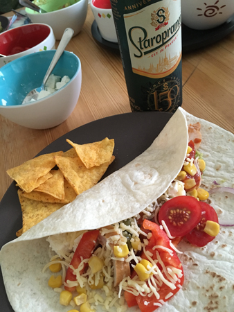 Tortilla med grönsaker och Staropramen