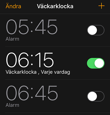 väckarklocka 6 o 15 varje vardag