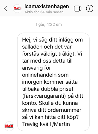 Meddelande från ICA Maxi Stenhagen på Insta