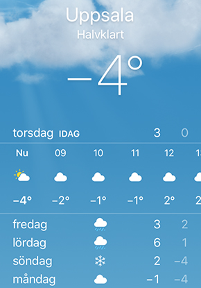 Temperatur Uppsala tor morgon 7 nov 2019