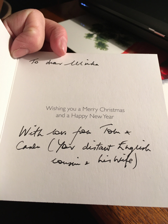 Insida julkort från Tom och Carole 2019