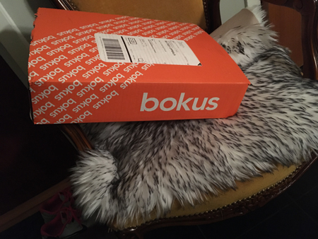 Paket från Bokus i stolen i hallen