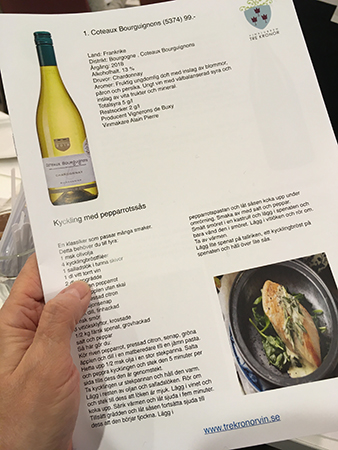 Vinprovningshäfte med vitt bourgogne och recept