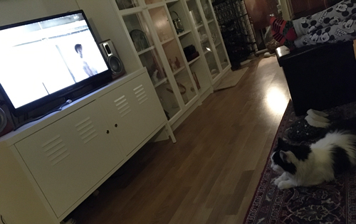 Lucifer tittar på fotboll på TV