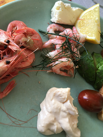 Färska räkor med chiliaioli citron dill tomat avokado citron
