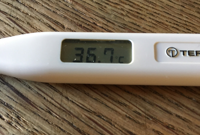 Termometer visar 36 o 7